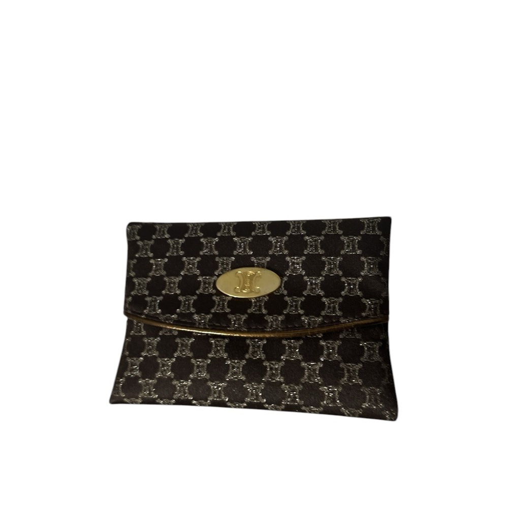 NWOT Celine vintage canvas  Elegant Brown and Gold Kleenex pouch new nice rare